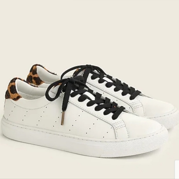 J. Crew Shoes - J. CREW White Black and Animal Print Leather Saturday Sneakers Size 8